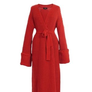 Hanifa Miya Knit Cardigan Dress in Red